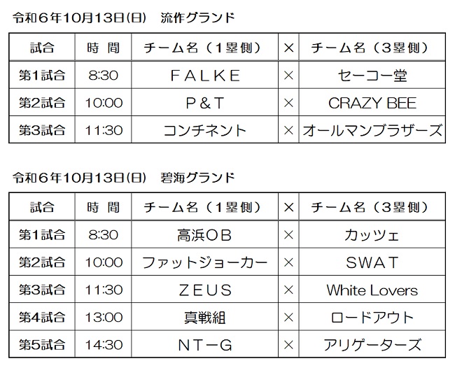 高浜市民スポーツ大会試合予定