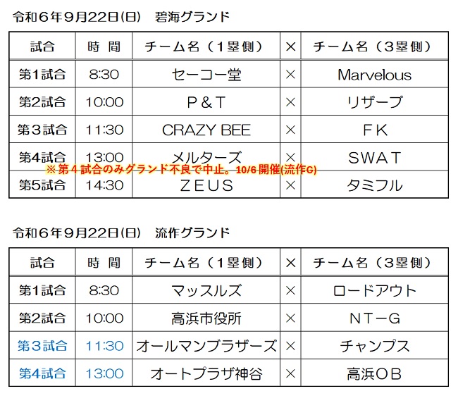 高浜市民スポーツ大会試合予定