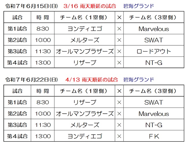 C級リーグ試合予定