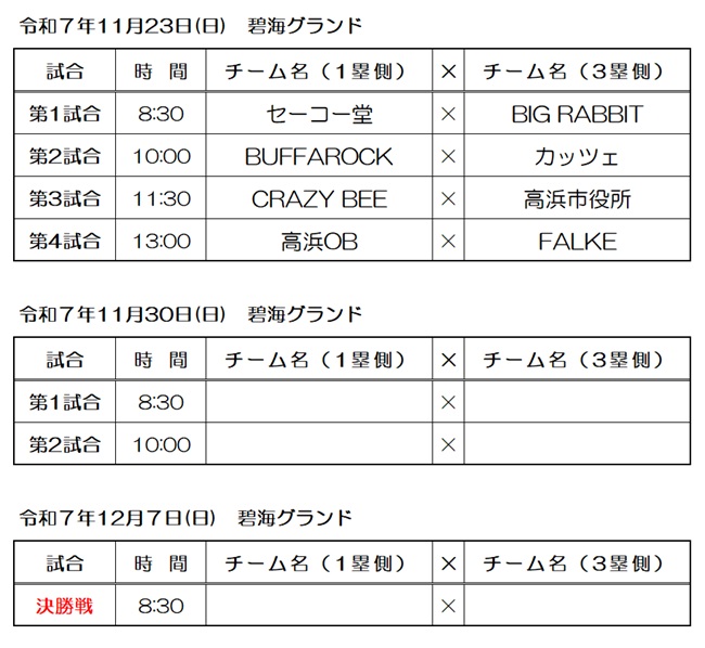 市民スポーツ大会試合予定