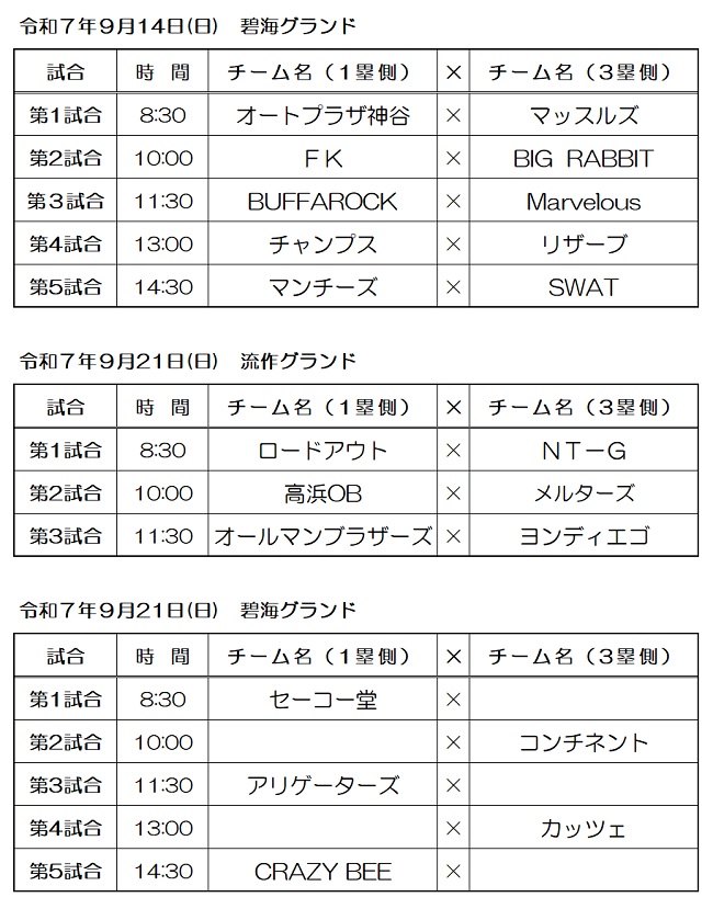 市民スポーツ大会試合予定